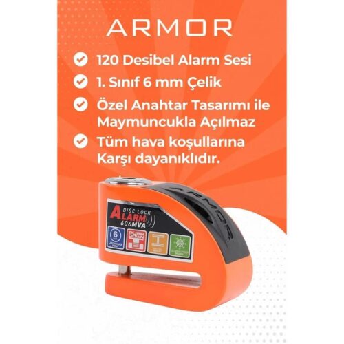 Armor 606mva 6 mm alarmlı motosiklet disk kilidi turuncu - ride4moto Armor 606MVA 6 MM Alarmlı Motosiklet Disk Kilidi Turuncu - Ride4Moto