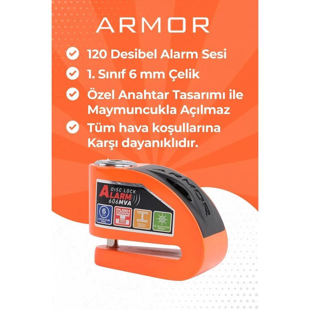 Armor 606mva 6 mm alarmlı motosiklet disk kilidi turuncu - ride4moto Armor 606MVA 6 MM Alarmlı Motosiklet Disk Kilidi Turuncu - Görsel 3