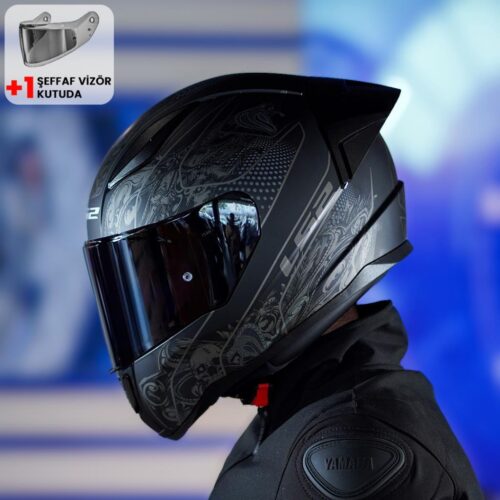 LS2 Rapid 2 Race Crypt Mat Siyah Kask ve Şeffaf Vizör