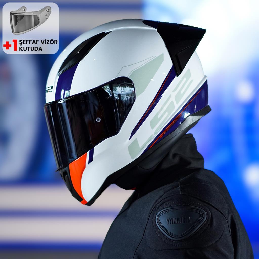 Ls2 rapid 2 race driveway beyaz-kırmızı-mavi tam yüz kask ve şeffaf vizör - ride4moto LS2 Rapid 2 Race Driveway Beyaz-Kırmızı-Mavi Tam Yüz Kask ve Şeffaf Vizör