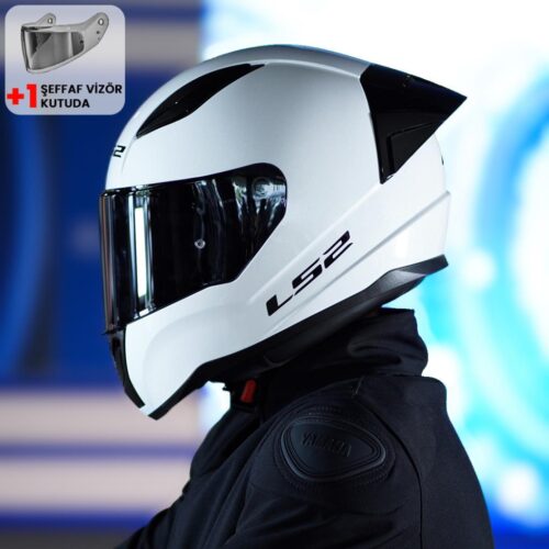 LS2 Rapid 2 Race Parlak Beyaz Kask ve Şeffaf Vizör