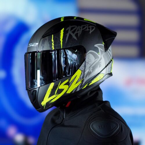 LS2 Rapid 2 Race Raven Mat Siyah-Gri-Neon Sarı Kask ve Şeffaf Vizör - Ride4Moto