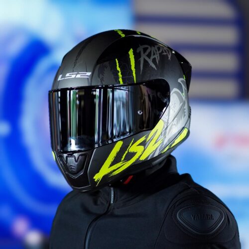 LS2 Rapid 2 Race Raven Mat Siyah-Gri-Neon Sarı Kask ve Şeffaf Vizör - Ride4Moto
