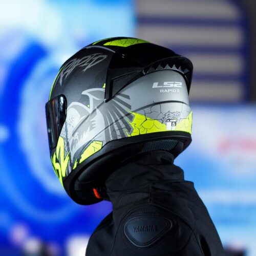 LS2 Rapid 2 Race Raven Mat Siyah-Gri-Neon Sarı Kask ve Şeffaf Vizör - Ride4Moto