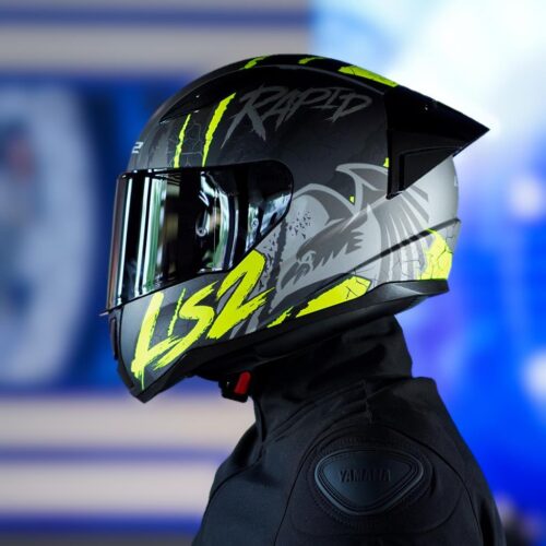 LS2 Rapid 2 Race Raven Mat Siyah-Gri-Neon Sarı Kask ve Şeffaf Vizör - Ride4Moto