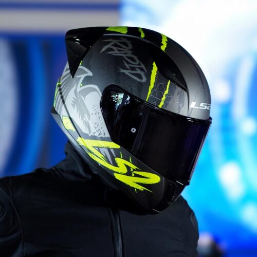 LS2 Rapid 2 Race Raven Mat Siyah-Gri-Neon Sarı Kask ve Şeffaf Vizör - Ride4Moto