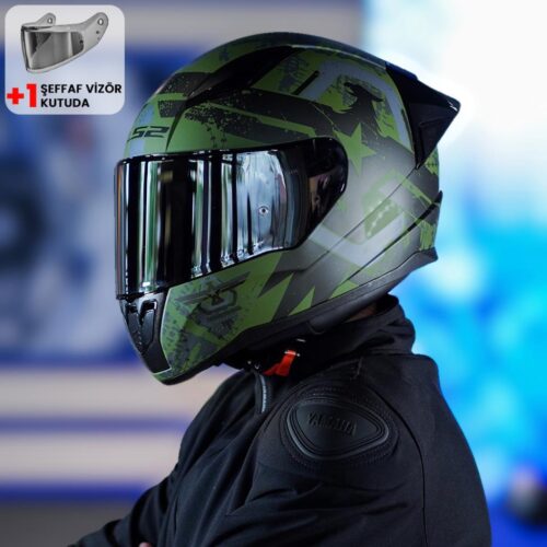 LS2 Rapid 2 Race Thunder Birds Mat Yeşil-Siyah-Gri Kask ve Şeffaf Vizör