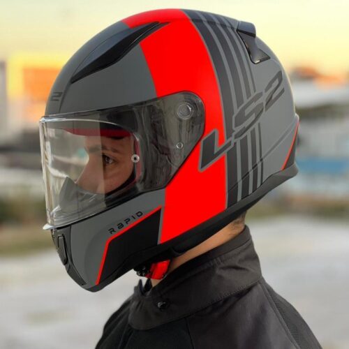 LS2 Rapid Multiply Mat Gri-Kırmızı Kask - Ride4Moto